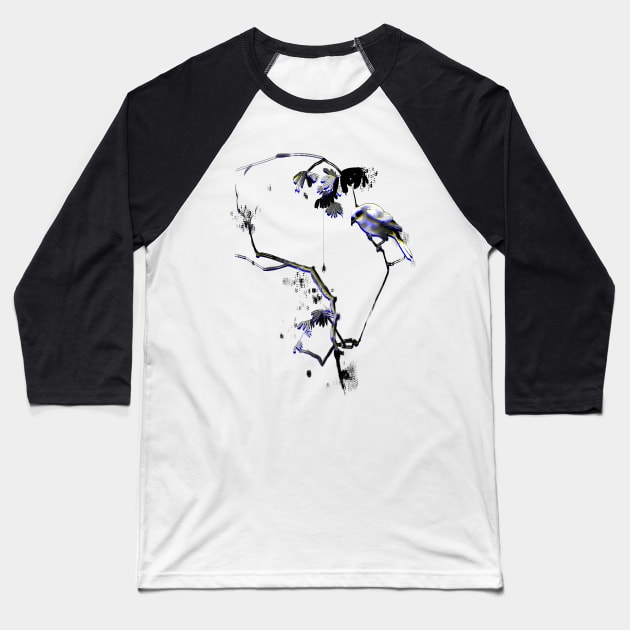 Japanese bird on a branch sumi-e Baseball T-Shirt by Blacklinesw9